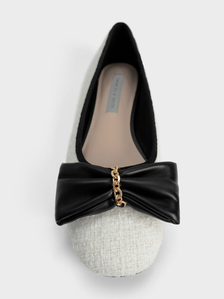 Tweed Chain-Link Bow Ballerinas, , hi-res