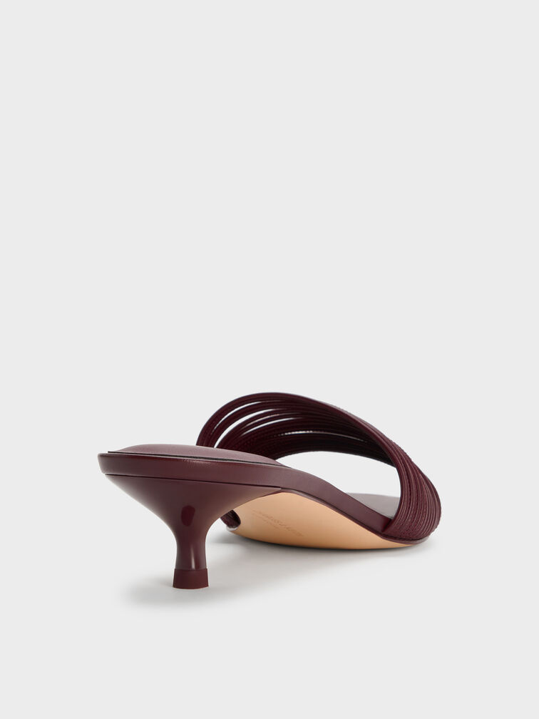 Fianna Strappy Kitten-Heel Mules, Burgundy, hi-res