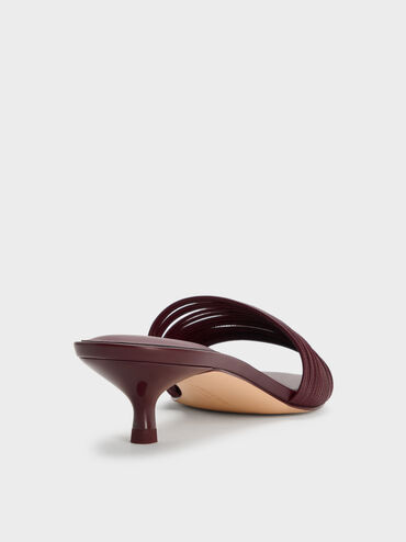 Fianna Strappy Kitten-Heel Mules, Burgundy, hi-res