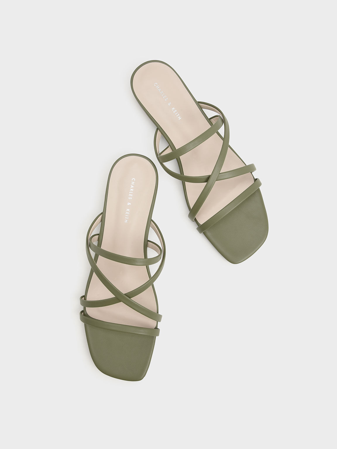 Olive Strappy Sculptural Heel Sandals CHARLES KEITH TH