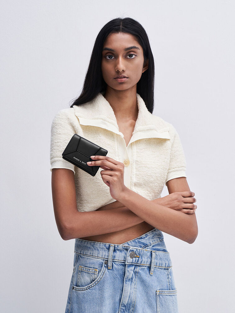 Nasrin Geometric Wallet, สีดำอะไหล่สีเงิน, hi-res