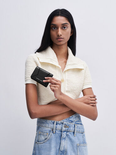 Nasrin Geometric Wallet, สีดำอะไหล่สีเงิน, hi-res