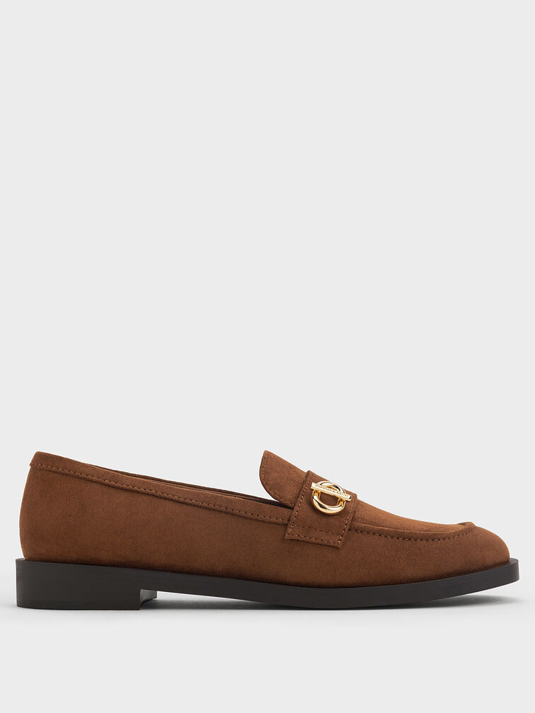 Marley Faux Suede Metallic-Accent Loafers, Cognac, hi-res