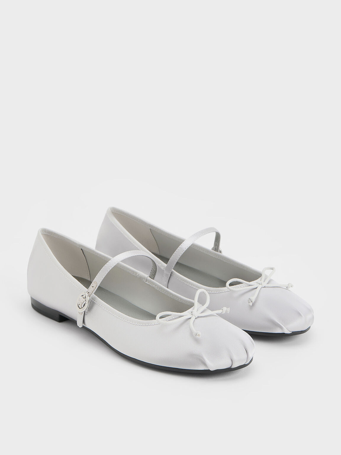 Emiko Satin Bow Mary Jane Flats Silver