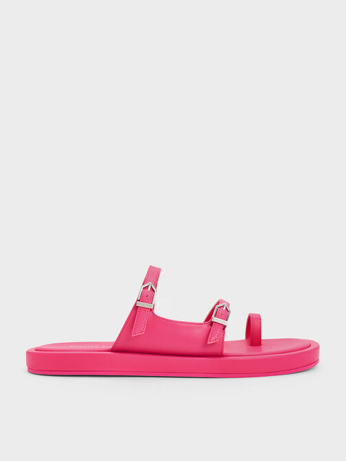 Double Buckle Toe-Loop Sandals, สีฟูเชีย, hi-res