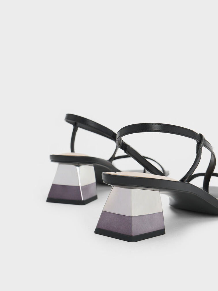 Metallic Trapeze Heel Thong Sandals, , hi-res