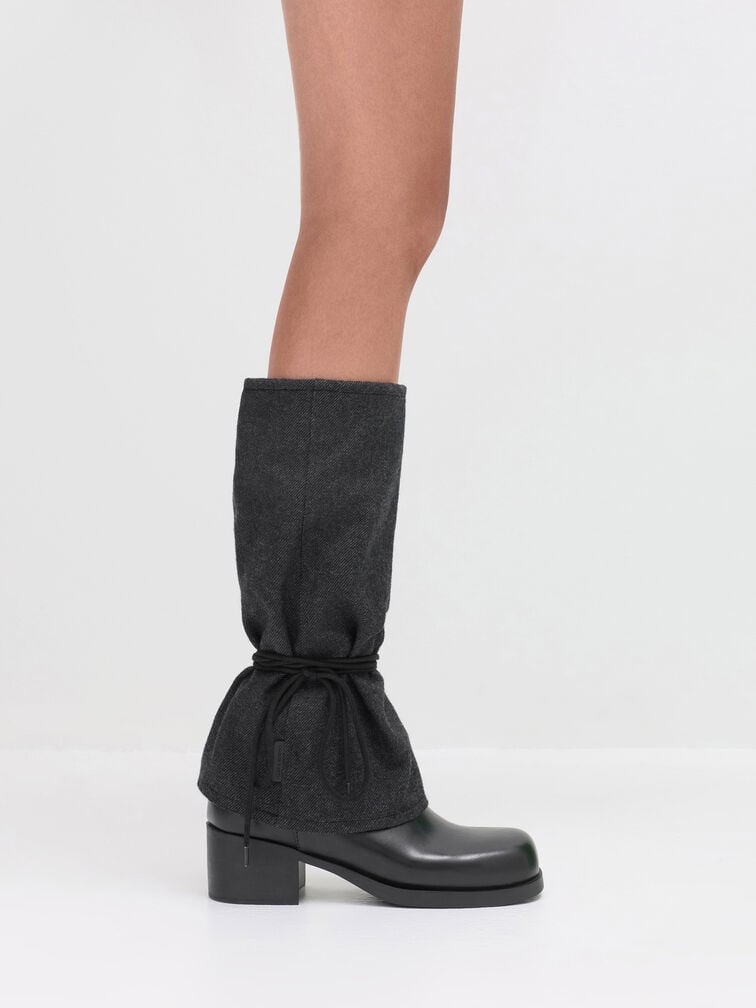 Felt Tie-Around Knee-High Boots, Dark Grey, hi-res