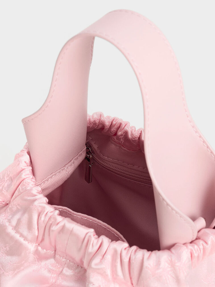 Ally Satin Floral-Print Ruched Bag, Pink, hi-res