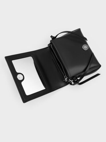 กระเป๋าสตางค์ตกแต่งด้วยโบว์รุ่น Hazel, สีดำอะไหล่สีเงิน, hi-res