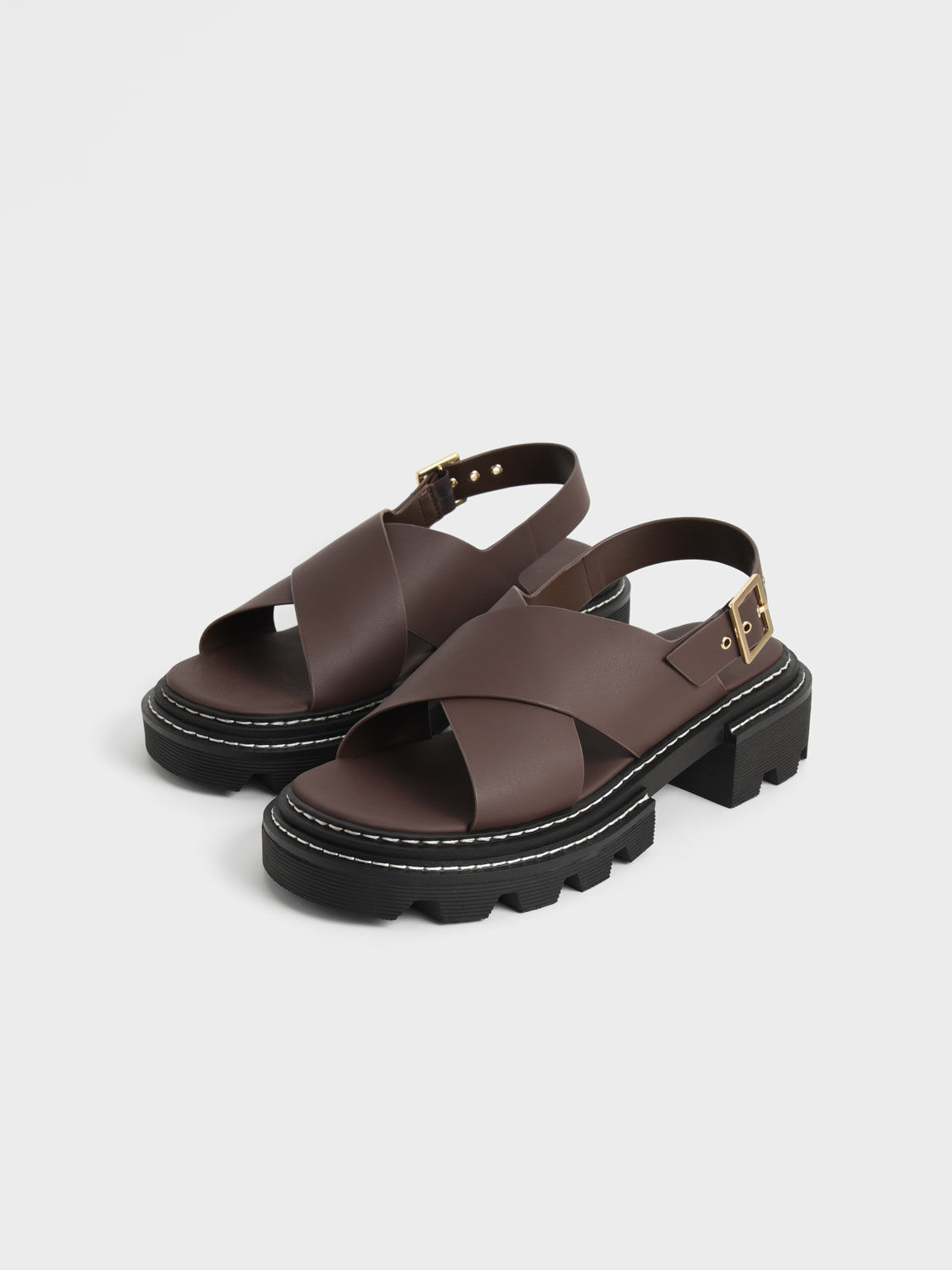 Crossover Slingback Sandals, Dark Brown, hi-res
