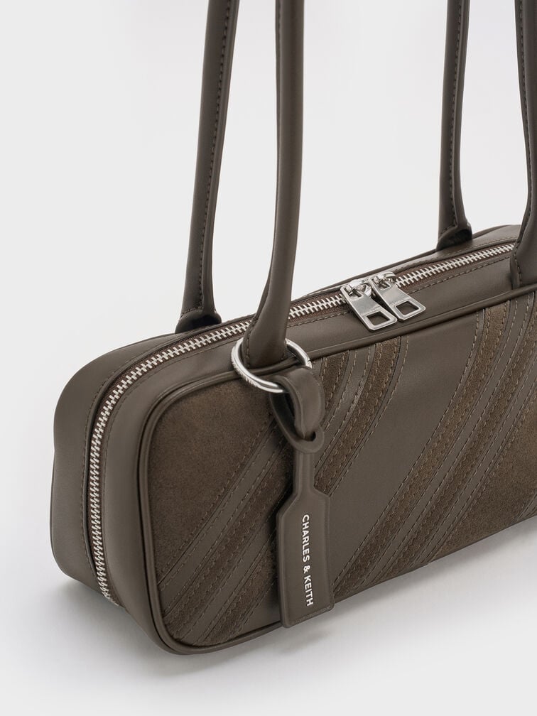 Zeya Striped Shoulder Bag, Dark Moss, hi-res