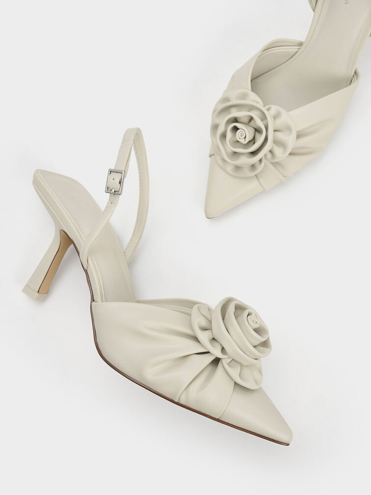 Flower Textured Slingback Pumps, , hi-res