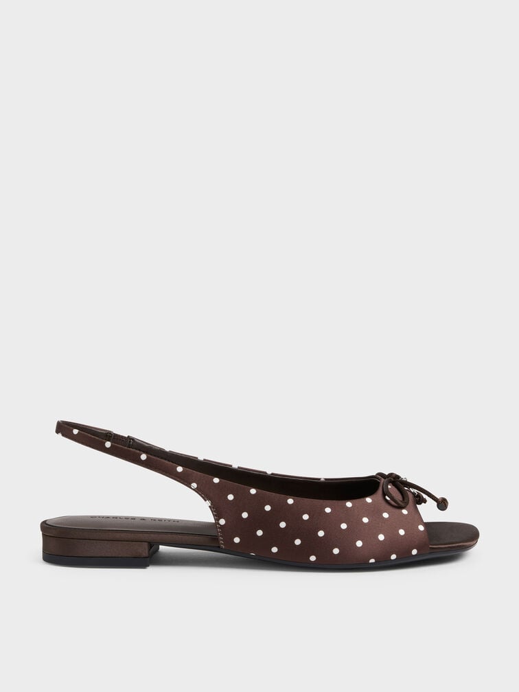 Imani Polka-Dot Bow Slingback Sandals, Dark Brown Textured, hi-res