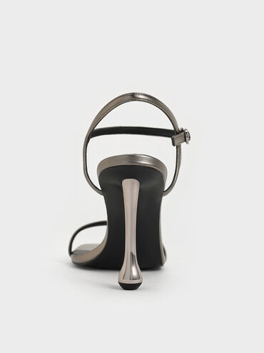 Metallic Sculptural-Heel Ankle-Strap Sandals, Pewter, hi-res