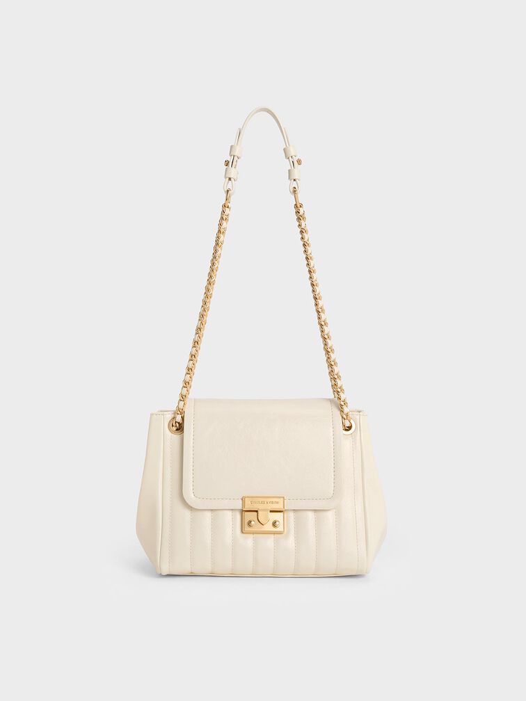 Donna Crinkle-Effect Shoulder Bag, Cream, hi-res