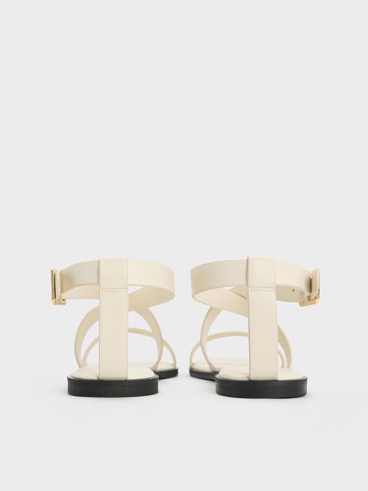 Crossover-Strap Square-Toe Sandals, Chalk, hi-res
