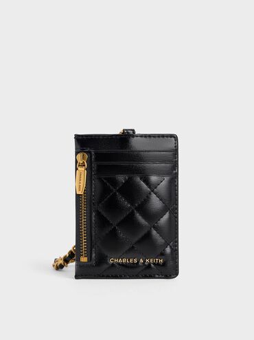 Wisteria Quilted Braided-Strap Card Holder, Black, hi-res