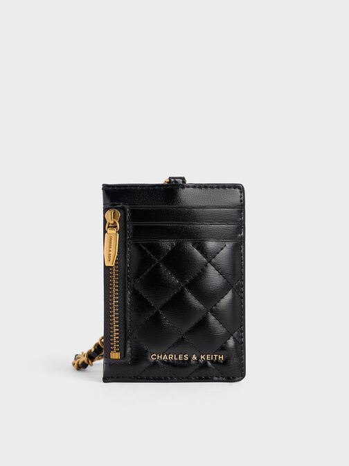 Wisteria Quilted Braided-Strap Card Holder, Black, hi-res