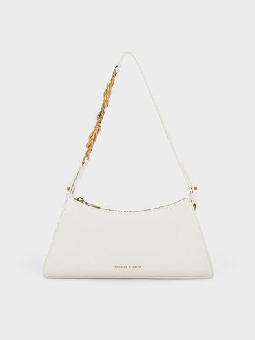 Metallic-Accent Strap Trapeze Bag, White, hi-res