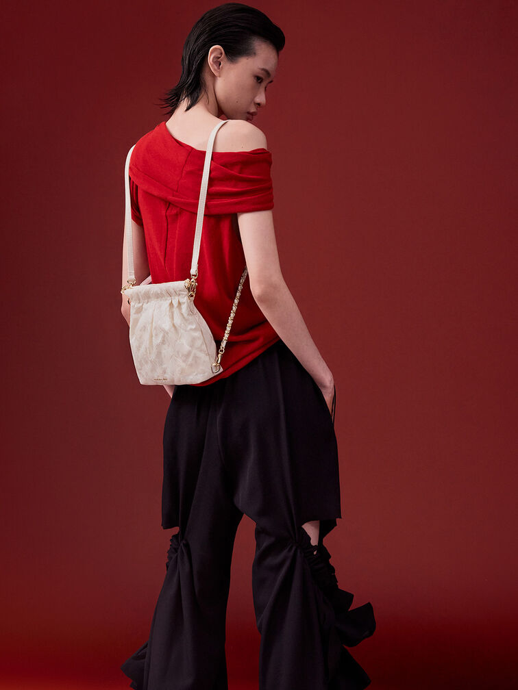 Duo Jacquard Chain-Handle Two-Way Backpack, Cream, hi-res