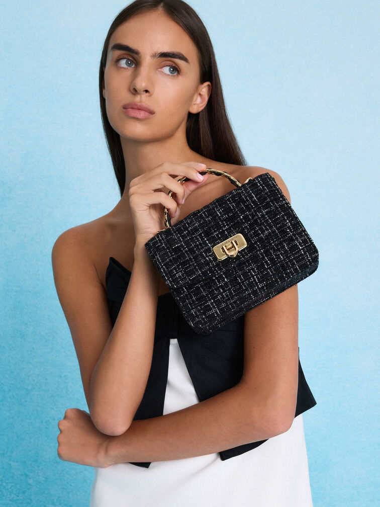 Cressida Quilted Top Handle Bag, Black, hi-res