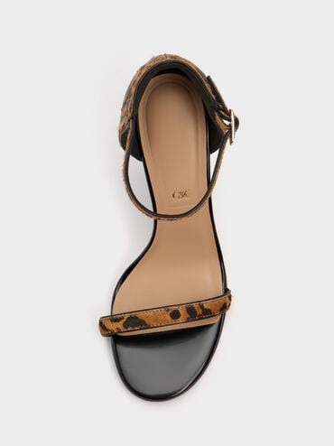 Kyra Calf Hair Leopard-Print Stiletto Sandals, Animal Print Brown, hi-res