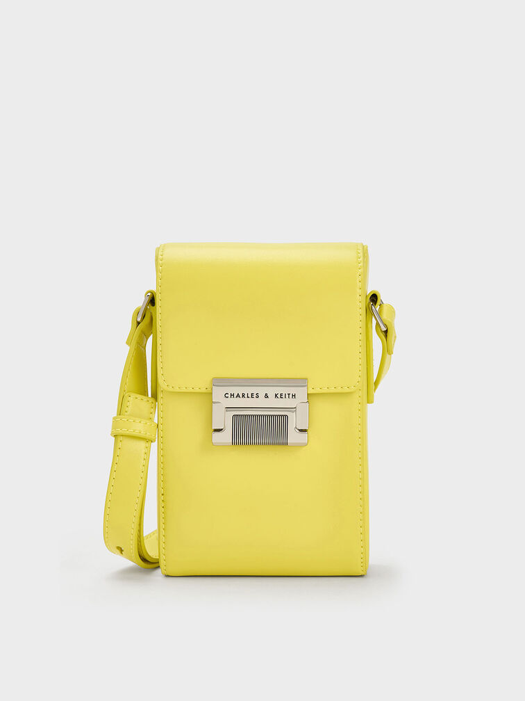 กระเป๋าเพาช์ทรงยาวตกแต่งด้วยเมทัลลิครุ่น Freida, สีเหลือง, hi-res