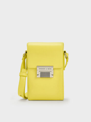 กระเป๋าเพาช์ทรงยาวตกแต่งด้วยเมทัลลิครุ่น Freida, สีเหลือง, hi-res