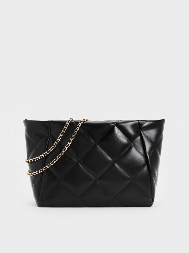 Apfra Quilted Chain-Handle Tote Bag, Black, hi-res