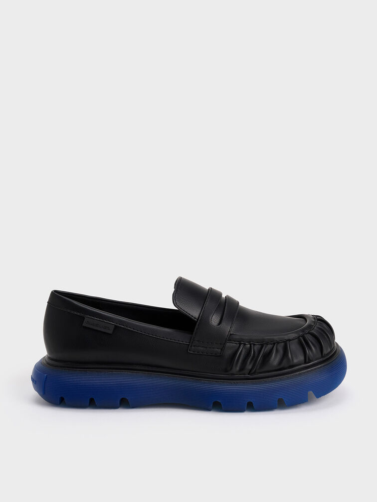 Ruched Ridged-Sole Penny Loafers, , hi-res