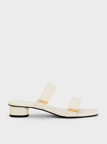 Metallic-Accent Double-Strap Heeled Sandals, Chalk, hi-res