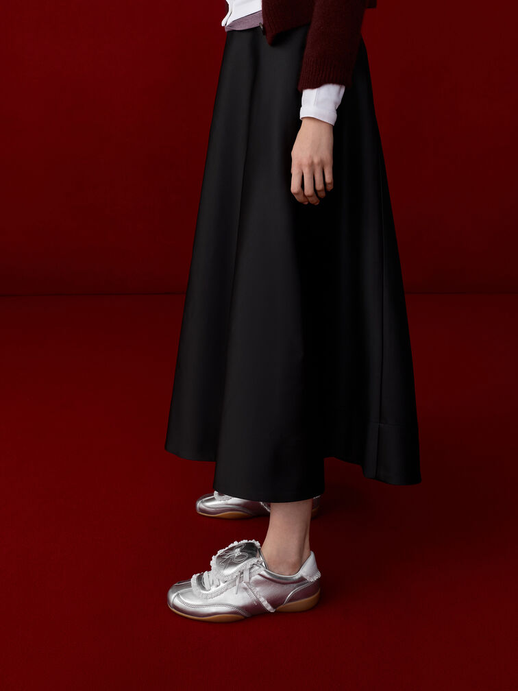 Louise Lace-Trim Sneakers, Silver, hi-res