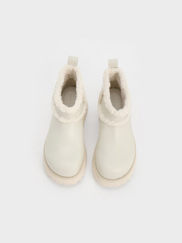 Fur-Trim Flatform Ankle Boots, สีชอล์ค, hi-res
