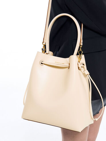 Bellamy Drawstring Hobo Bag, Beige, hi-res