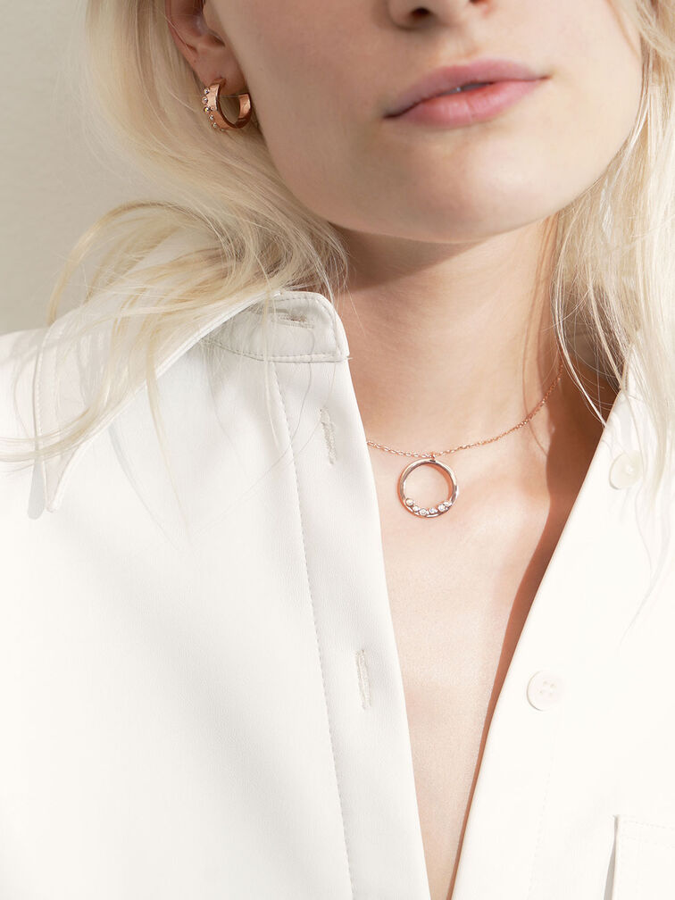Swarovski® Crystal Studded Pendant Necklace, สีโรสโกลด์, hi-res
