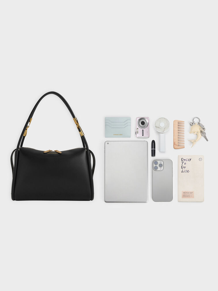 Lyla Tubular Slouchy Shoulder Bag, Black, hi-res