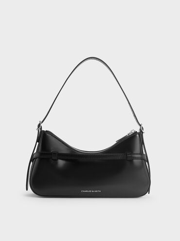 กระเป๋าสะพายไหล่รุ่น Sloane, สีดำอะไหล่สีเงิน, hi-res
