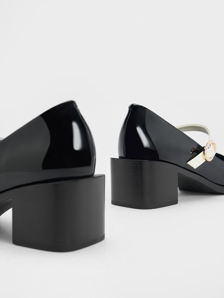 Patent Crystal-Embellished Buckle Two-Tone Mary Janes, หนังแก้วสีดำ, hi-res