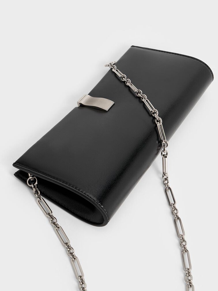 Wisteria Metallic-Accent Clutch, Noir, hi-res
