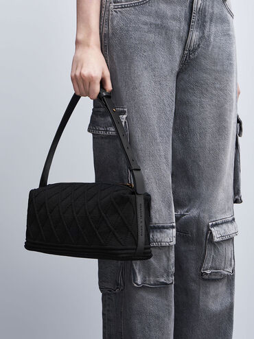 Willa Knitted Shoulder Bag, Black, hi-res