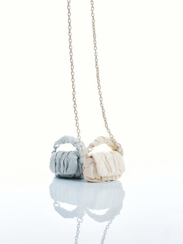 ชาร์มกระเป๋าใบจิ๋วผ้าไนลอนดีเทลย่นรุ่น Klio, สีซีซอลต์บลู, hi-res