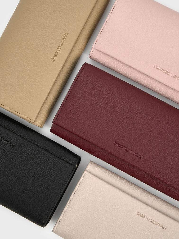กระเป๋าสตางค์ใบยาวดีไซน์ที่ปิดด้านหน้า, สีแซนด์, hi-res
