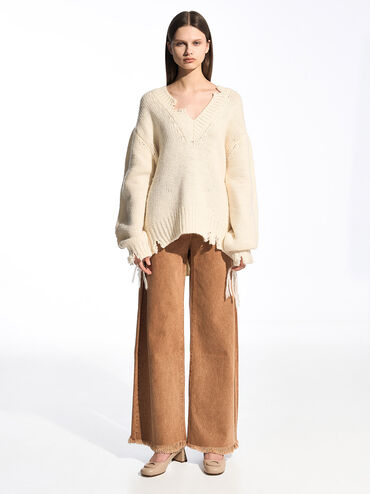 Oval Trapeze-Heel Pumps, Beige, hi-res