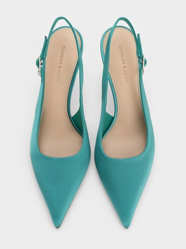 Satin Teardrop-Crystal Stiletto-Heel Slingback Pumps, Teal, hi-res