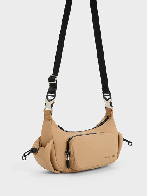 Soleil Nylon Shoulder Bag, สีคาเมล, hi-res