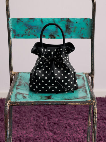 Hazel Polka-Dot Bow Bucket Bag, Noir, hi-res