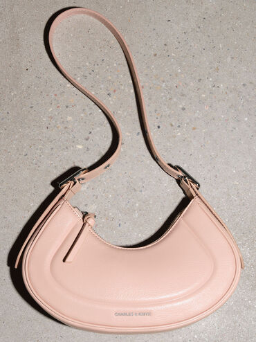 Petra Curved Shoulder Bag, Pink, hi-res