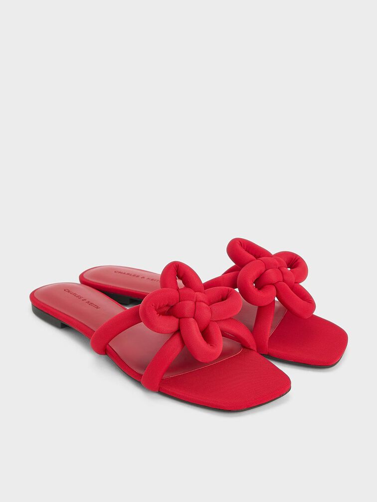 Clover-Knot Slide Sandals, Red, hi-res