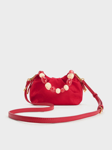 Aviary Jacquard Beaded-Handle Bag, Crimson Red, hi-res
