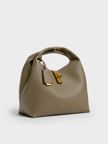 Chance Recycled Leather Turn-Lock Bucket Bag, Deep Olive, hi-res